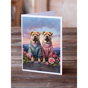 Whimsical A7 tamaño 5x7 tarjetas de notas en blanco Paquete de 8 Shar Pei dos corazones tarjetas de felicitación con sobres - Product Image 2