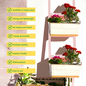 White Metal Hanging Railing <b>Planter</b> <b>Box</b> with Gold Trim Rectangular Flower Pot Holder for Balcony Garden <b>Window</b> Patio Outdoor - Product Image 4