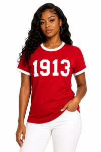 เสื้อยืดคอกลมลายตัวอักษรกรีก DST 1913  แบบริงเกอร์  สำหรับพี่น้องสตรีนักศึกษาสมาคมเดลต้า/ซิกมา  รุ่นเทต้า  ผ้าฝ้าย - Product Image 2