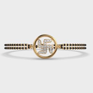 Pulsera de Lujo con Diamante Redondo Cultivado en Laboratorio de 0.205ct, Diseño Swastik Mangal Sutra, en Oro Amarillo/Blanco/Rosa de 14K, Certificado IGI, para Mujer - Product Image 1