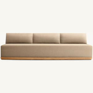 Un sofá para tres personas hecho de madera de teca con espuma suave y duradera, ideal para uso en interiores y exteriores. - Product Image 2