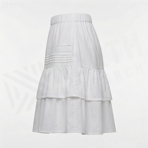 Jupe courte en coton blanc pour femmes, style A, avec volants, taille élastique, design uni, à porter en toutes saisons - Product Image 3