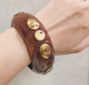 Pulseras de Madera Grandes y Gruesas al por Mayor, Brazaletes de Estilo Bohemio Geométrico Hechos a Mano, Joyería para Mujer Chapada en Cobre Antiguo - Product Image 2
