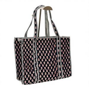 Sac fourre-tout pour femme en tissu de coton Ikat monochrome, écologique, pliable, léger, grande capacité, pour les voyages quotidiens et le shopping - Product Image 1
