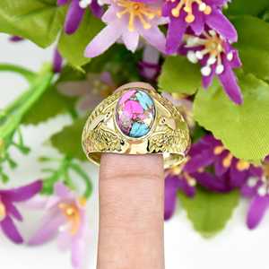 Bague fine de style bohème pour homme, en or vermeil 18 carats, avec pierre précieuse turquoise naturelle de forme ovale, motif aigle gravé, en coton de luxe. - Product Image 4