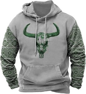 Sudadera con Capucha Estilo Vaquero Azteca para Hombre, Sudadera con Capucha Tribal de Otoño, Sudadera Holgada con Estampado Gráfico Informal - Product Image 4