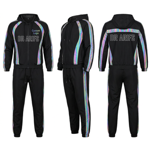 Conjunto Deportivo para Hombre con Capucha Negra, Pantalones con Cierre y Manga Larga, Diseño Holográfico con Bloques de Color, Ropa Deportiva con Logotipo Personalizado - Product Image 1