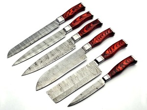 ชุดเชฟทำมือ 5 ชิ้น เหล็กดามัสกัส พร้อมด้ามไม้และปลอกหนัง ใช้งานได้ทั้งมือซ้ายและขวา ปลอดภัยสำหรับเครื่องล้างจาน - Product Image 5