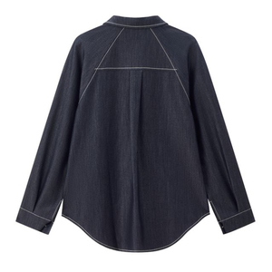 Camisa de mezclilla informal de otoño para mujer, estilo coreano, holgada, con patchwork, blusa de mujer, venta al por mayor de boutique premium - Product Image 2