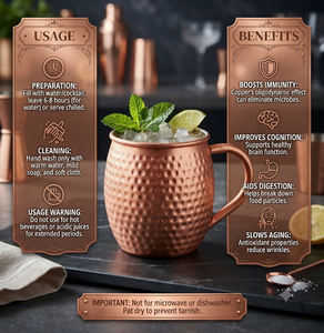Mug en cuivre martelé, ustensile de cuisine, taille moyenne, pour servir de l'eau, finition en cuivre pur - Product Image 2