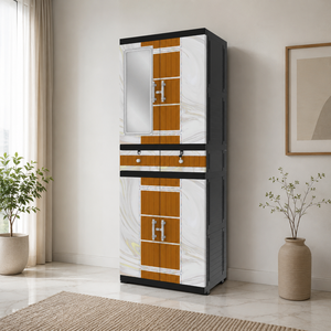 Naiba Drawer Fit Plastic Wardrobe Cabinet Beige with Drawer, Shelves & <b>Mirror</b> for Clothing Storage Bedroom Furniture - Product Image 1