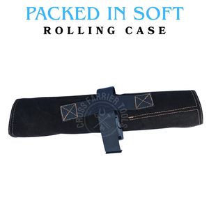 Kit professionnel d'outils de ferrage avec étui noir, coupe-crevasses, pince à crins, lime à crins, couteau courbé, râpe et couteau à boucle détachable - Product Image 6