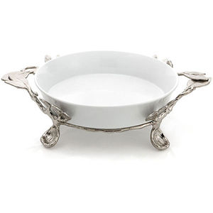 Bol rond blanc avec revêtement en poudre, base décorative en feuilles argentées polies brillantes, fabriqué en Inde à un prix impressionnant - Product Image 1