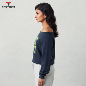 Polyester Cotton Fabric High Quality Printed <b>Sweatshirt</b> Streetwear Slash Neck <b>Off</b> <b>Shoulder</b> <b>Sweatshirt</b> - Product Image 6