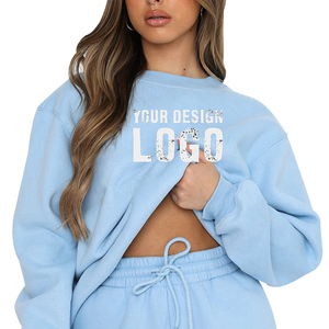 Sudadera de cuello redondo para mujer, de todos los colores, corte holgado, forro polar, con logo personalizado, estilo casual urbano, venta al por mayor B2B - Product Image 4