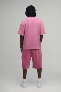 เสื้อยืดคอกลมแขนสั้นผู้ชายทรงโอเวอร์ไซส์ สีชมพูล้วน ผ้าฝ้ายถัก 100% ทรงลำลอง เป็นมิตรกับสิ่งแวดล้อม - Product Image 4