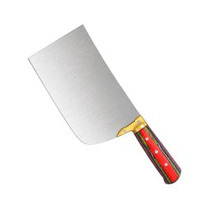 Couteau à découper la viande PK-DR, acier argenté, lame large, manche rayé multicolore rouge, embout doré, hachoir de cuisine robuste pour boucher - Product Image 1