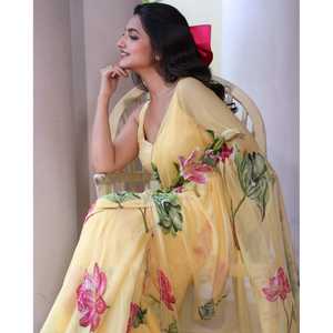 ชุดส่าหรีเดรสงานพรอมสวยงานปาร์ตี้ออกแบบด้วยมือลายดอกไม้ - Product Image 4