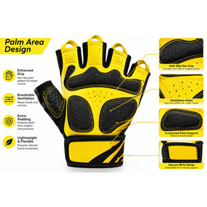 Gants de fitness pour femmes de couleur jaune magnifique avec une adhérence renforcée pour la force de préhension, idéaux pour l'entraînement et l'exercice, vente en gros de gants de gym. - Product Image 5