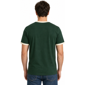 T-shirt Ringer Homme Très Demandé Bicolore Vert Forêt avec Bordure Contrastante Manches Courtes Coupe Slim Décontracté Uni - Product Image 4