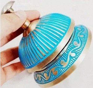 Vintage <b>Brass</b> Blue Desktop Hotel Service <b>Bell</b> - Product Image 2