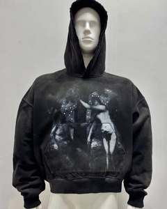 Hoodies personnalisés coupe courte effet délavé vintage, imprimé œuvre d'art Renaissance, pull oversize streetwear en polaire premium, OEM ODM - Product Image 4