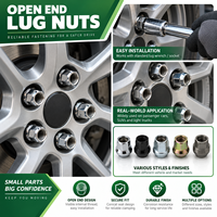 Écrou de roue à extrémité ouverte, à siège conique, à profil bombé, à profil d'arbre d'haricot, à entraînement cannelé, pour tuning, personnalisé, OEM
