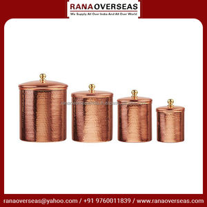 High Quality Eco-Friendly Modern Luxury Hammer Finished Pure Copper <b>Tea</b> <b>Coffee</b> <b>Sugar</b> Canisters Brass Knob Lids Available - Product Image 3