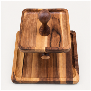 Support à gâteau à 2 niveaux en bois d'acacia fait main, support de présentation de dessert de mariage écologique, support à cupcakes en bois à plusieurs niveaux - Product Image 3
