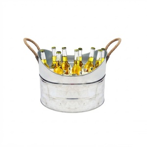 <b>Galvanized</b> Beverage <b>Tub</b> with Rope Handles Nautical Anchor Oval Metal Ice Bucket for Wine Beer Chiller Party <b>Tub</b> Lowest Price - Product Image 2