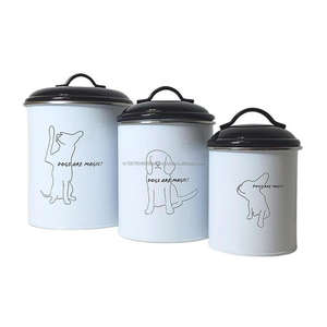 Boîtes de rangement pour animaux de compagnie Boîtes de rangement Fourniture en ligne Boîtes finies de qualité fine Bocaux de stockage en métal et pots élégants Ensemble de trois - Product Image 1