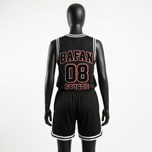 Women Basketball Jersey <b>High</b> quality 180 GSM mesh fabric basketball jersey short set black <b>red</b> with custom screen print logo - Product Image 4