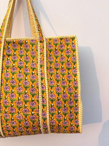 Luxury Yellow Cotton <b>Tote</b> <b>Bag</b> with Floral Print Bohemian Style <b>Summer</b> Casual Zipper Shopping Travel Handbag - Product Image 3