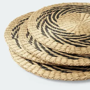 En gros, Napperon de table moderne bohème en jonc de mer tressé chevron avec bord noir, dessous de verre en paille, dessous de plat résistant à la chaleur, articles de table de cuisine - Product Image 2