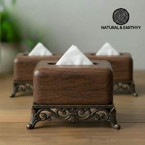 Caja de pañuelos de madera clásica hecha a mano Ali Fashion Art, soporte decorativo impermeable con resorte para el hogar y comedor - Product Image 5