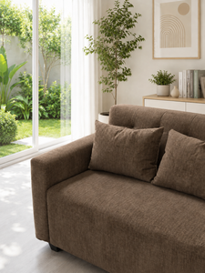 โซฟาสีน้ำตาลสองที่นั่งรุ่น Emerald Modern พร้อมพนักพิงบุนวม ผ้าหุ้มแบบสั่งทำเป็นมิตรกับสิ่งแวดล้อม สำหรับใช้ในอพาร์ทเมนต์ โรงแรม ห้องนอน และสำนักงาน - Product Image 4