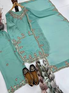 Conjunto de Salwar Kameez Bordado para Mujer, con Trabajo de Hilos, Tradicional Indio Pakistaní, para Bodas, Diwali, Talla XL, Secado Rápido, para Todas las Temporadas - Product Image 4