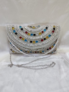 Designer Stone Work Exclusive Handmade High Quality Fashion Multi Color <b>Clutch</b> Bags Flap Closure Polyester for Ladies <b>Weddings</b> - Product Image 5