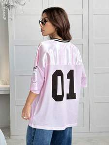 Jersey de Fútbol Americano Personalizado para Mujer, Color Rosa Pastel, Satinado, Estilo Urbano, Holgado, para Hombre, Estilo Hip Hop, Retro, Uniforme de Entrenamiento - Product Image 3