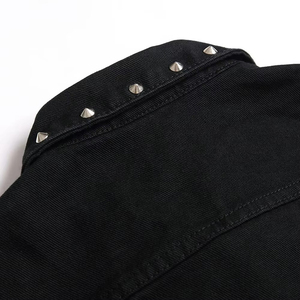 <b>Men's</b> <b>Black</b> Denim Sleeveless <b>Vest</b> Turn-down Collar Rivet Decorated Punk Style Outerwear Regular Fit Autumn Wear - Product Image 6