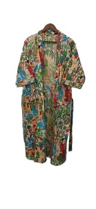 Floral Printed Long Velvet Robe With Pockets Three Quarter Sleeve Summer Vacation Style Woven Polyester Closure Belt - Product Image 3