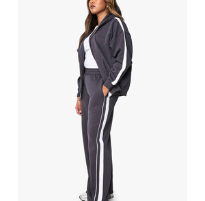 Ensemble de jogging réversible pour filles, coupe classique, avec panneaux latéraux contrastants, sweat à capuche zippé, pour l'hiver, le basketball, le sport, ensemble 2 pièces en toile - Product Image 4
