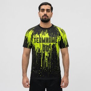 Conjunto de Camiseta de Fútbol Unisex Personalizada, Negra y Verde Neón, Sublimada, Absorbente de Humedad, Manga Corta, Ajuste Atlético, Nombre del Equipo 00 100% - Product Image 6