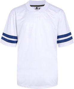 Maillot de football blanc à manches courtes avec rayures bleues, respirant, uniforme unisexe pour adultes - Product Image 1