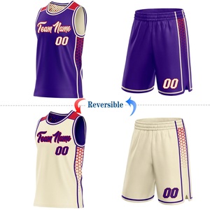 Conjunto de Uniforme de Baloncesto Reversible de Primera Calidad, Color Morado Crema, Malla Sublimada, Unisex, para Adultos, Nombre del Equipo 00, Ropa Deportiva Transpirable - Product Image 1