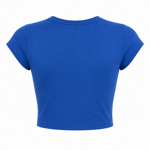 Camiseta Corta Azul para Mujer, Estilo Casual, Cuello Redondo, Manga Corta, Estampado de Mariposas, 100% Algodón, Primavera Verano - Product Image 2