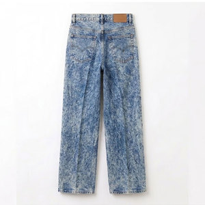 Men's <b>Jeans</b> American High Street Faded Trendy Brand Loose Straight Mid Elastic <b>Button</b> <b>Fly</b> Long Acid Wash 100% Cotton - Product Image 2