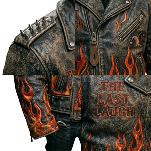 OEM Custom Men Distressed Leather Motorcycle <b>Jacket</b> Heavy Clown Embroidery <b>Punk</b> Flame Biker Coat Streetwear Wholesale - Product Image 6