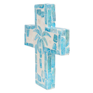 Extraordinary Handmade Mosaic Cross Wall Decor MOP Blue Palm <b>Tree</b> Wall Art Coastal Accent Tropical Cross Hanging <b>Decoration</b> Home - Product Image 3