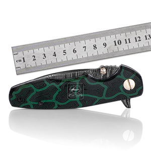 Couteau pliant en acier Damas personnalisé en gros, 18,5 cm, manche en Micarta anti-traces, couteau de poche OEM, outil de camping, étui en cuir - Product Image 4